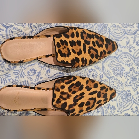 🪲 RARE J. Crew Leopard Print Mules 11 calf hair grandpa slippers - Picture 4 of 11